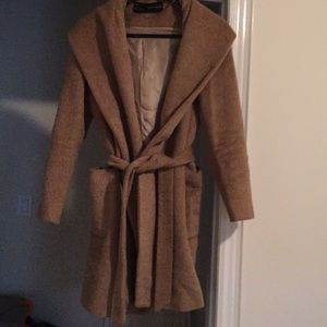 Zara Wool Camel color hooded coat-size Large
